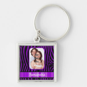 Purple zebra print keychain