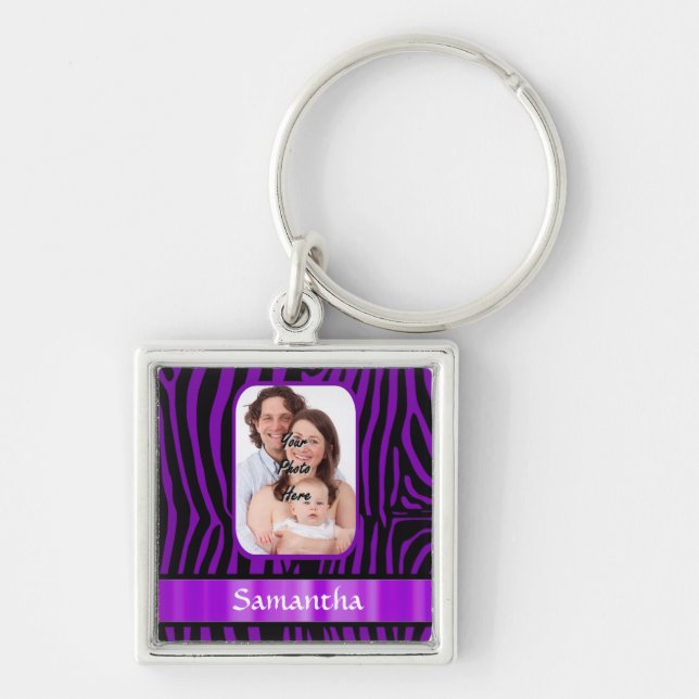 Purple zebra print keychain (Front)