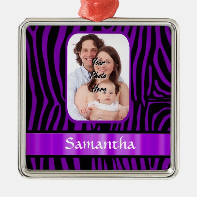 Purple zebra print metal ornament (Front)
