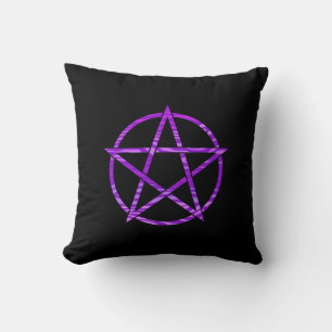 Purple Zebra Print Pentagram on Black Throw Pillow