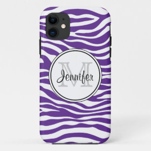 Purple Zebra Print Trendy monogram iPhone 5 11 Case