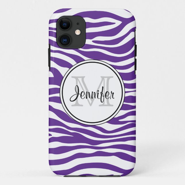 Purple Zebra Print Trendy monogram iPhone 5 Case-Mate iPhone Case (Back)