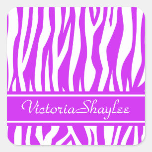 Purple Zebra Print with custom text Square Sticker