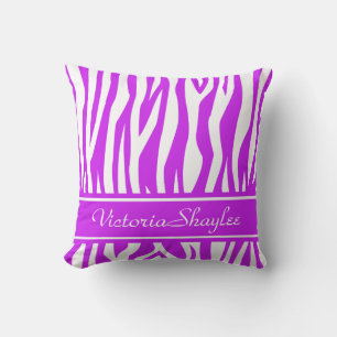 Purple Zebra Print with custom text Throw Pillow