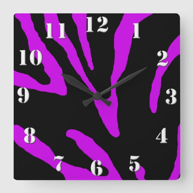 Purple Zebra Stripe Animal Print Square Wall Clock (Front)