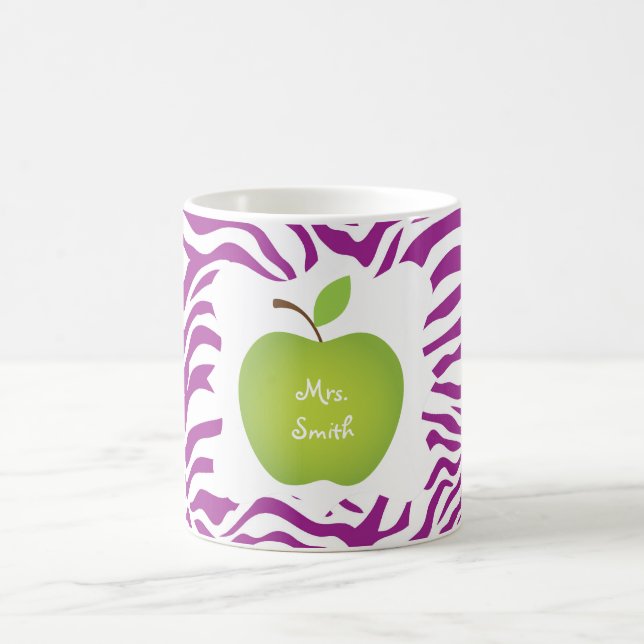 Purple Zebra Stripe Green Apple Teacher's Coffee Mug (Center)