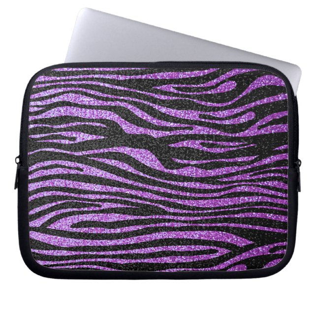 Purple Zebra stripe pattern (faux glitter bling) Laptop Sleeve (Front)