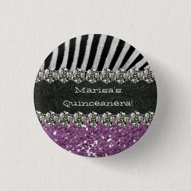 Purple Zebra Stripes Celebration 1 Inch Round Button (Front)