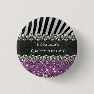 Purple Zebra Stripes Celebration 1 Inch Round Button