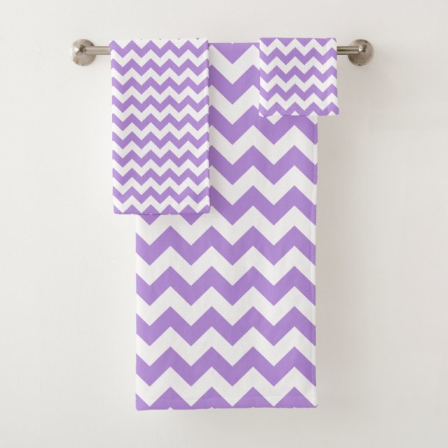 Purple Zigzag, Purple Chevron, Geometric Pattern Bath Towel Set (Insitu)