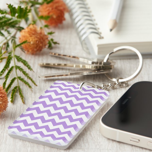 Purple Zigzag, Purple Chevron, Geometric Pattern Keychain (Front Right)