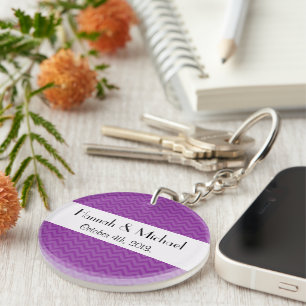 Purple Zigzag, Purple Chevron, Wedding Keychain