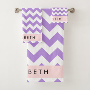 Purple Zigzag, Purple Chevron, Your Name Bath Towel Set