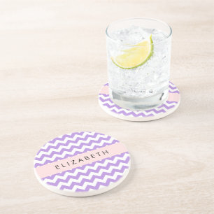 Purple Zigzag, Purple Chevron, Your Name Coaster