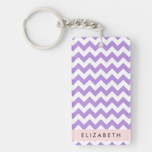 Purple Zigzag, Purple Chevron, Your Name Keychain