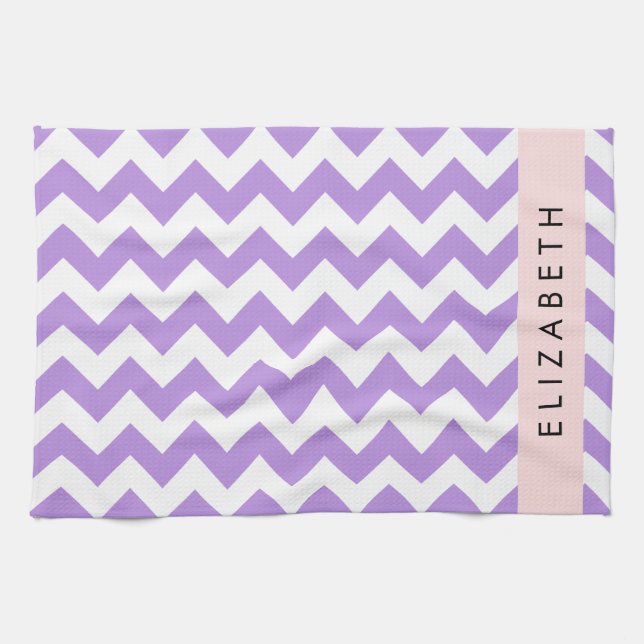 Purple Zigzag, Purple Chevron, Your Name Kitchen Towel (Horizontal)
