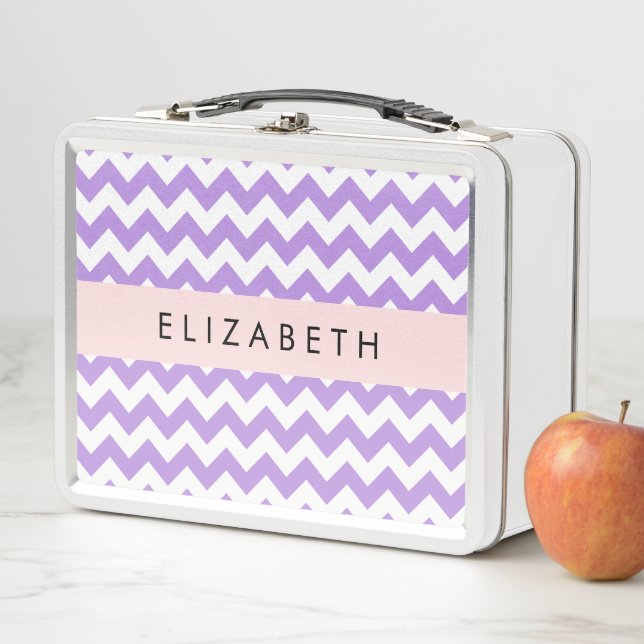 Purple Zigzag, Purple Chevron, Your Name Metal Lunch Box (In Situ)