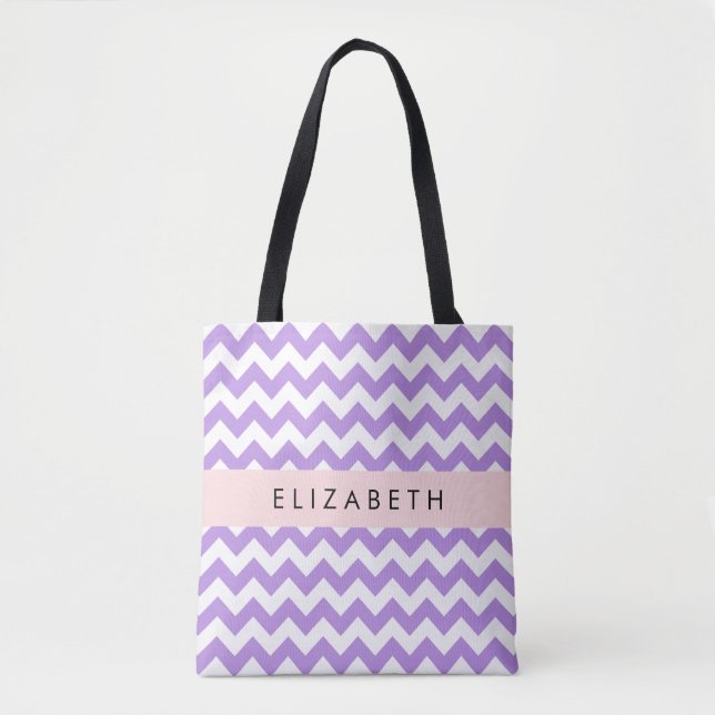 Purple Zigzag, Purple Chevron, Your Name Tote Bag (Front)