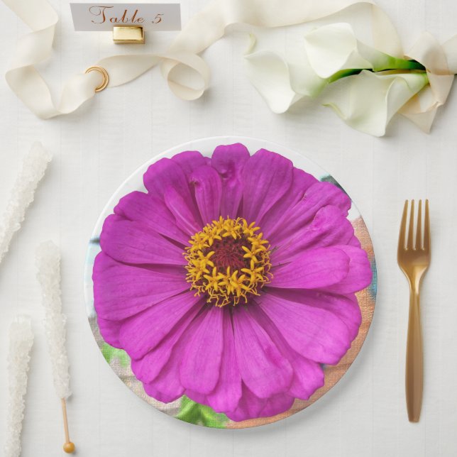 Purple Zinnia Flower in Bloom  Paper Plate (Wedding)