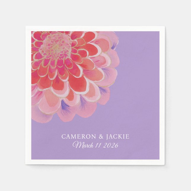 Purple Zinnia Summer Wedding Napkin (Front)