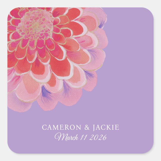 Purple Zinnia Summer Wedding Square Sticker (Front)