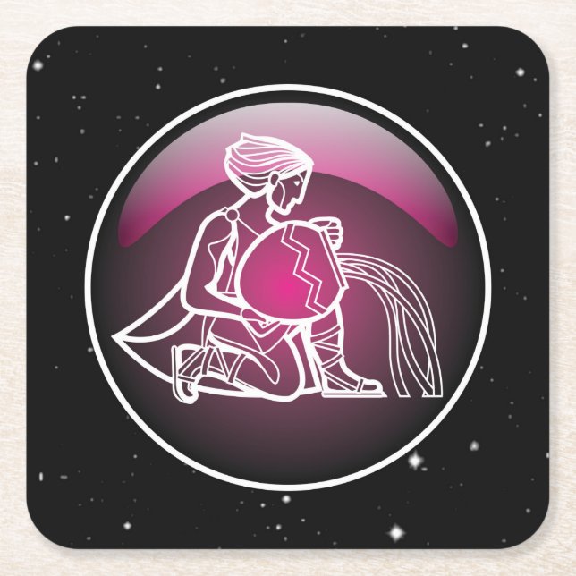 Purple Zodiac Aquarius Square Paper Coaster (Front)