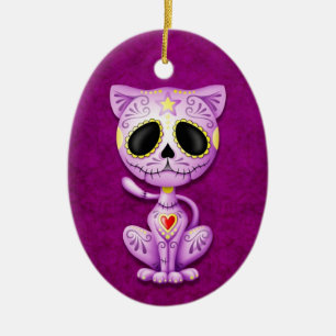 Purple Zombie Sugar Kitten Ceramic Ornament