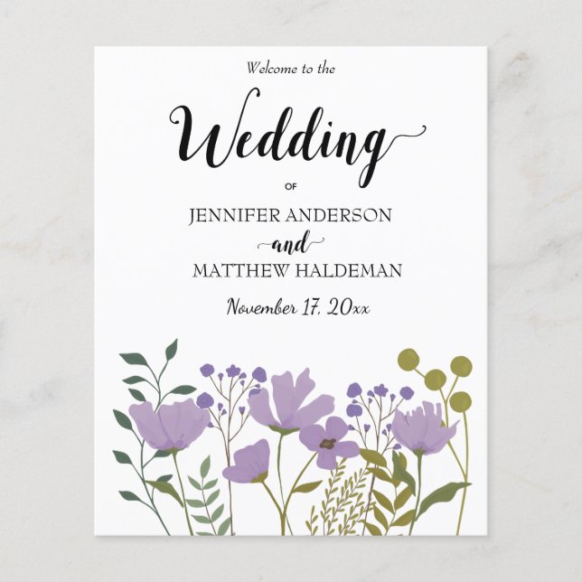 PurpleFloral, Simple Élégant programme de mariage (Devant)