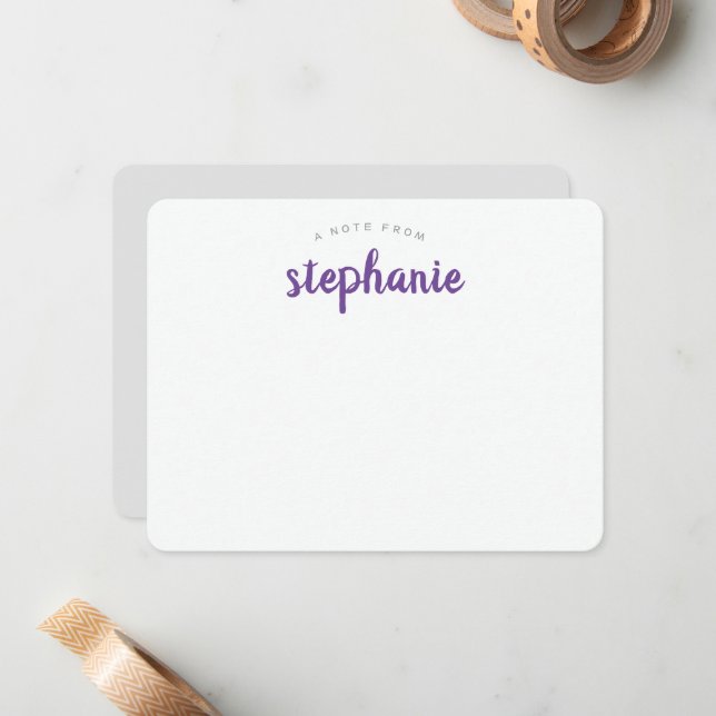PurplePlayful Script Personalized Flat Card (Front/Back In Situ)