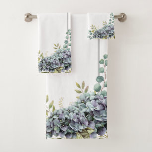 Purplish Hydrangeas Eucalyptus Bathroom Towel Set
