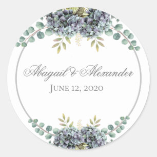 Purplish Hydrangeas Eucalyptus Round Sticker