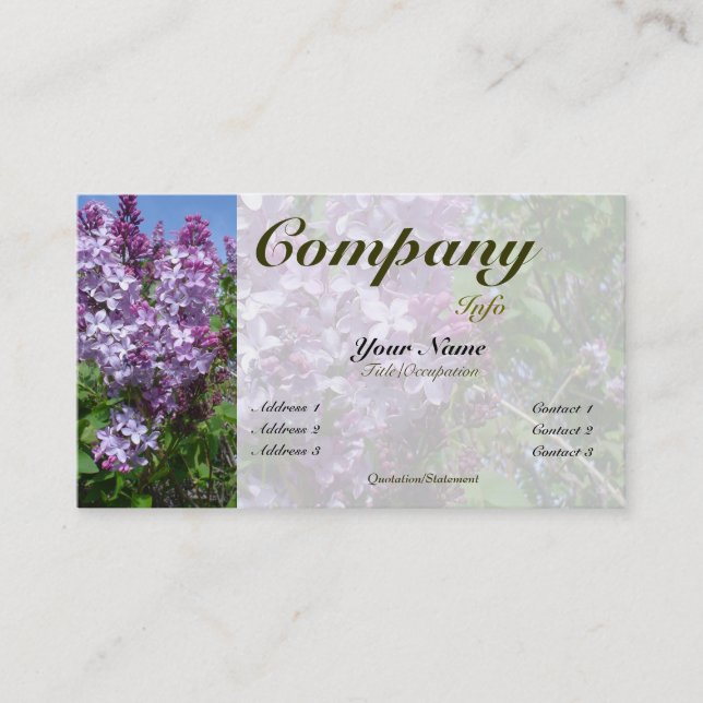 Purplke Lilacs in Bloom-custom colour Business Card (Front)
