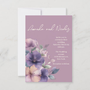 Purply pink flowers on Wedding Invitation 