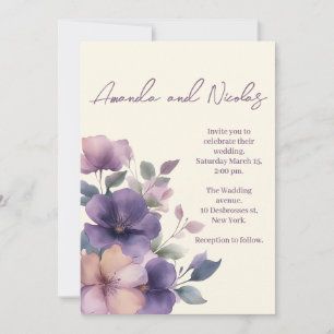 Purply pink flowers on Wedding Invitation