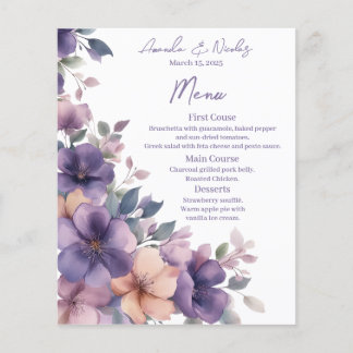 Purply pink wedding menu