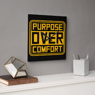Purpose Over Comfort Motivation Mindset Growth Square Wall Clock