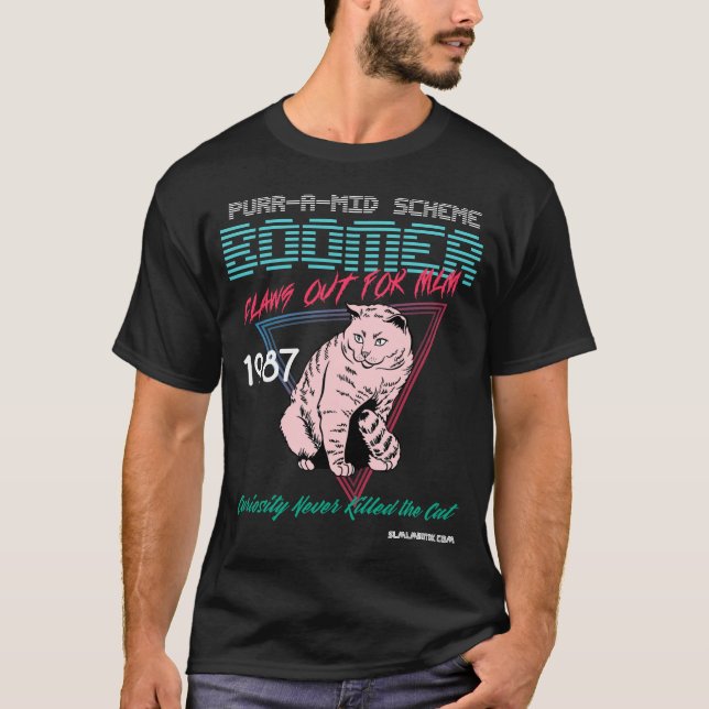Purr-a-Mid Scheme Boomer: Dark Coloured Tees (Front)