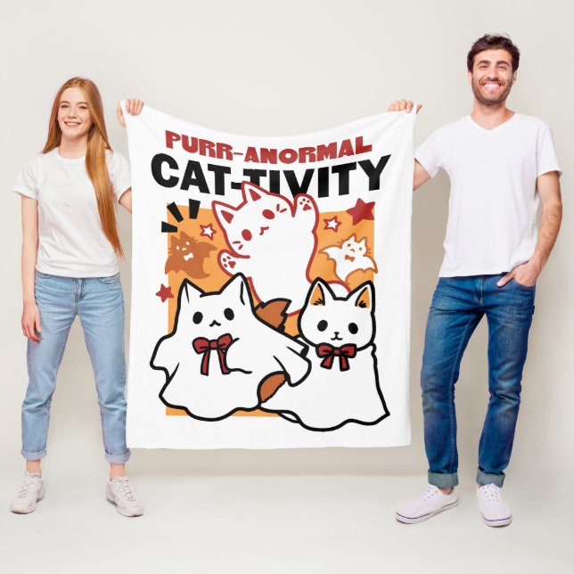 Purr-anormal Cat-tivity Cute Halloween Cat Design Fleece Blanket (In Situ)