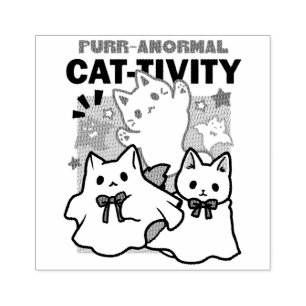 Purr-anormal Cat-tivity Cute Halloween Cat Design Rubber Stamp