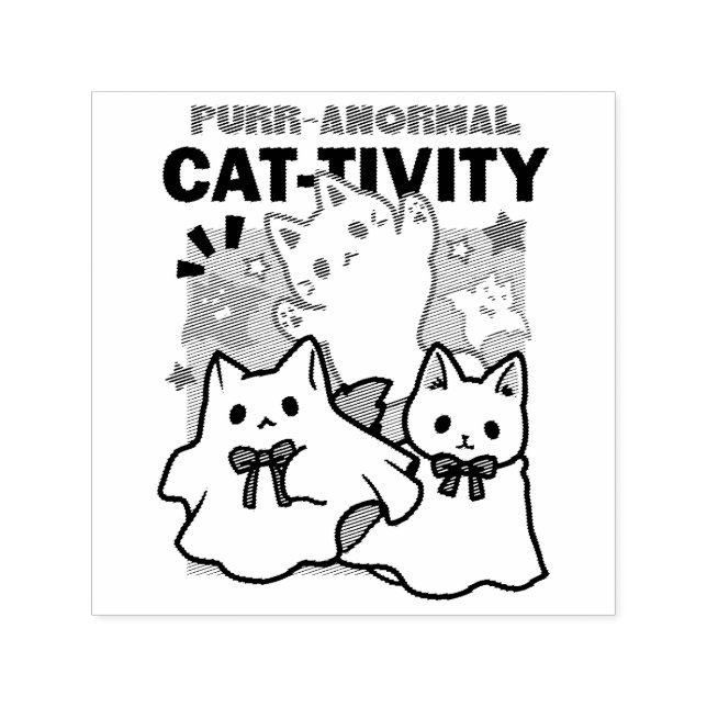 Purr-anormal Cat-tivity Cute Halloween Cat Design Self-inking Stamp (Design)