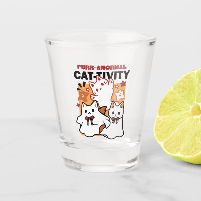 Purr-anormal Cat-tivity Cute Halloween Cat Design Shot Glass (Front)