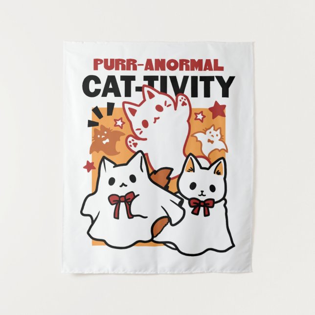 Purr-anormal Cat-tivity Cute Halloween Cat Design Tapestry (Front)