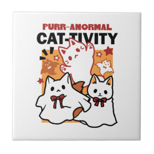 Purr-anormal Cat-tivity Cute Halloween Cat Design Tile