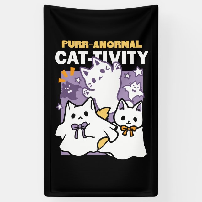 Purr-anormal Cat-tivity - Halloween Cat Design Banner (Vertical)