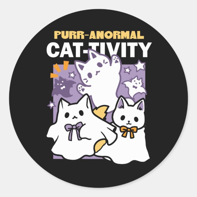 Purr-anormal Cat-tivity - Halloween Cat Design Classic Round Sticker (Front)