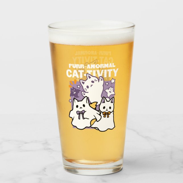 Purr-anormal Cat-tivity - Halloween Cat Design Glass (Back Filled)