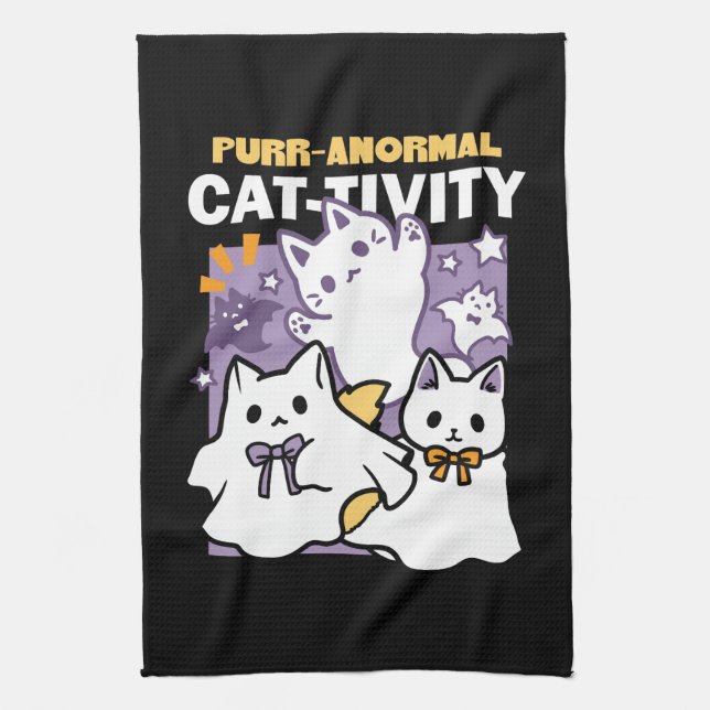 Purr-anormal Cat-tivity - Halloween Cat Design Kitchen Towel (Vertical)
