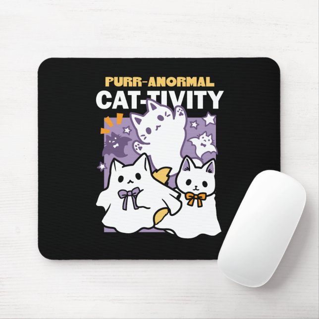 Purr-anormal Cat-tivity - Halloween Cat Design Mouse Pad (With Mouse)