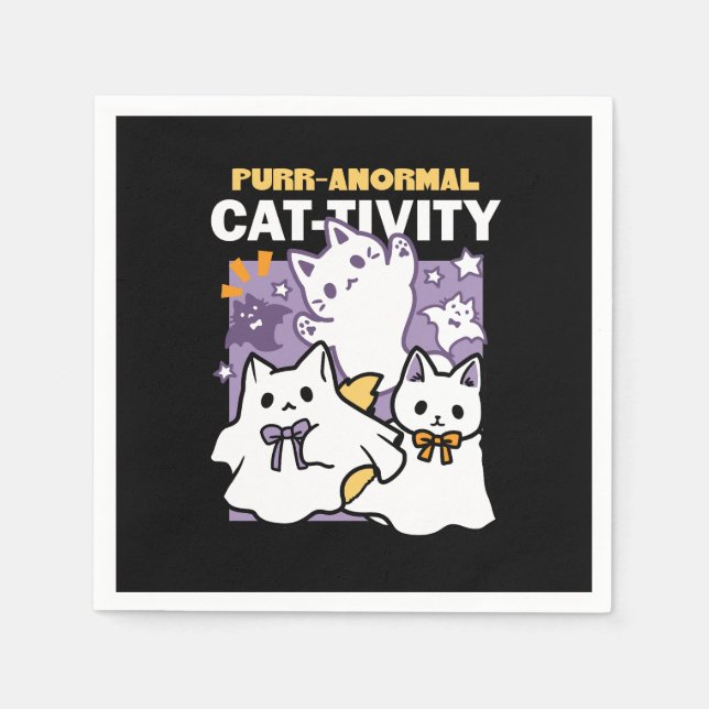 Purr-anormal Cat-tivity - Halloween Cat Design Napkin (Front)
