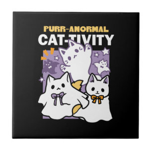 Purr-anormal Cat-tivity - Halloween Cat Design Tile